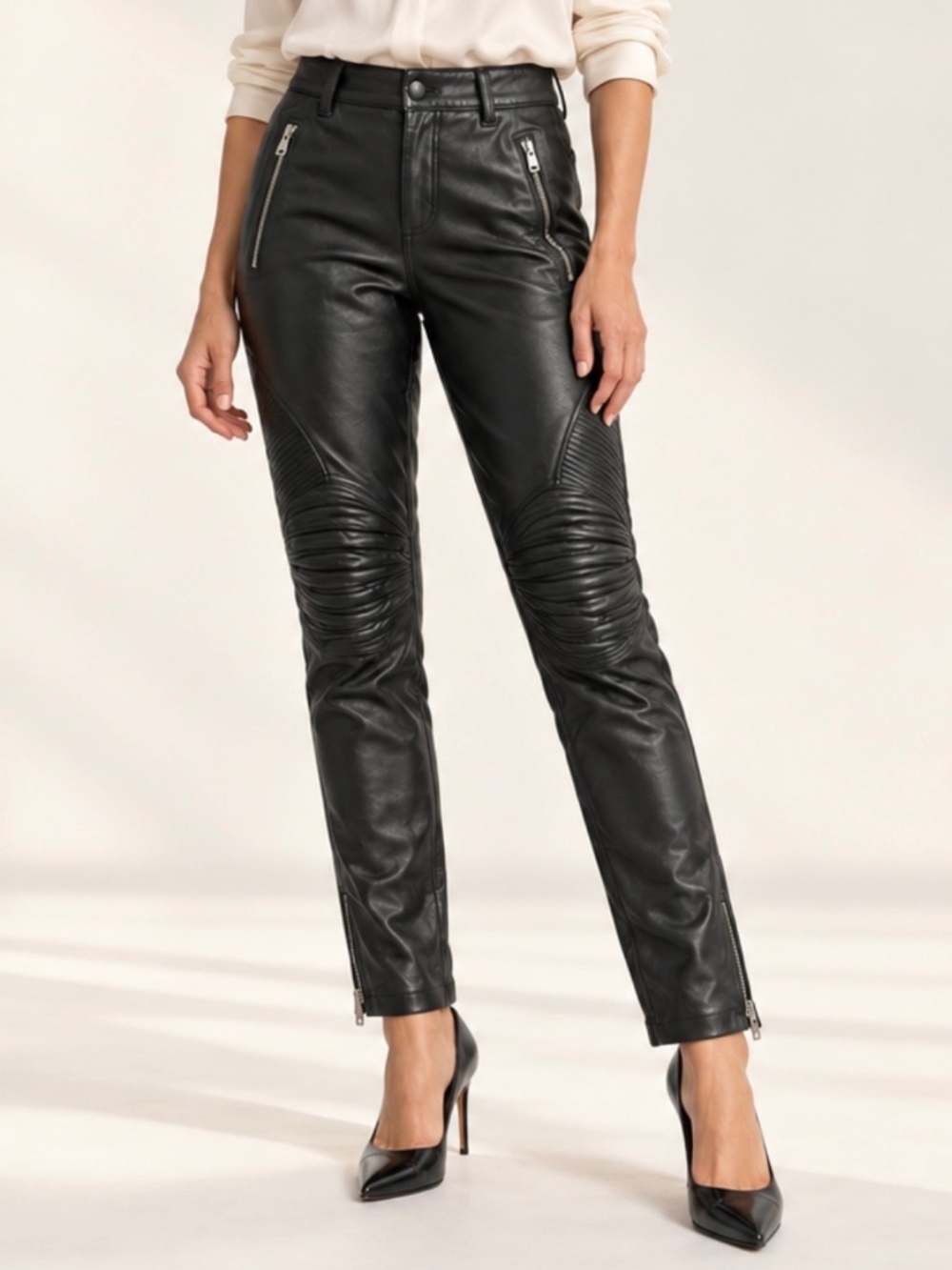 Bod & Christensen Black Leather & Textile Moto Biker Pants – Women's Size 12